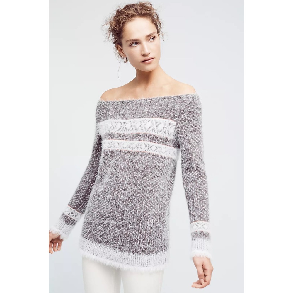 Anthropologie Sleeping on Snow Faroe Off-The-Shoulder Wool Blend Sweater Grey SP